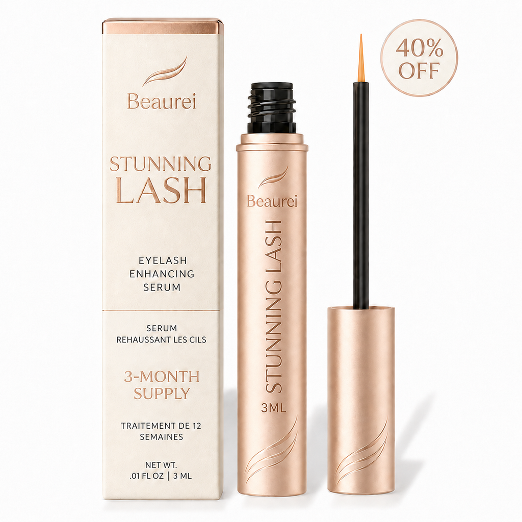Beaurei Stunning Lash eyelash enhancing serum with packaging on a white background