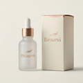 Beaurei skincare dropper bottle and box on a light background